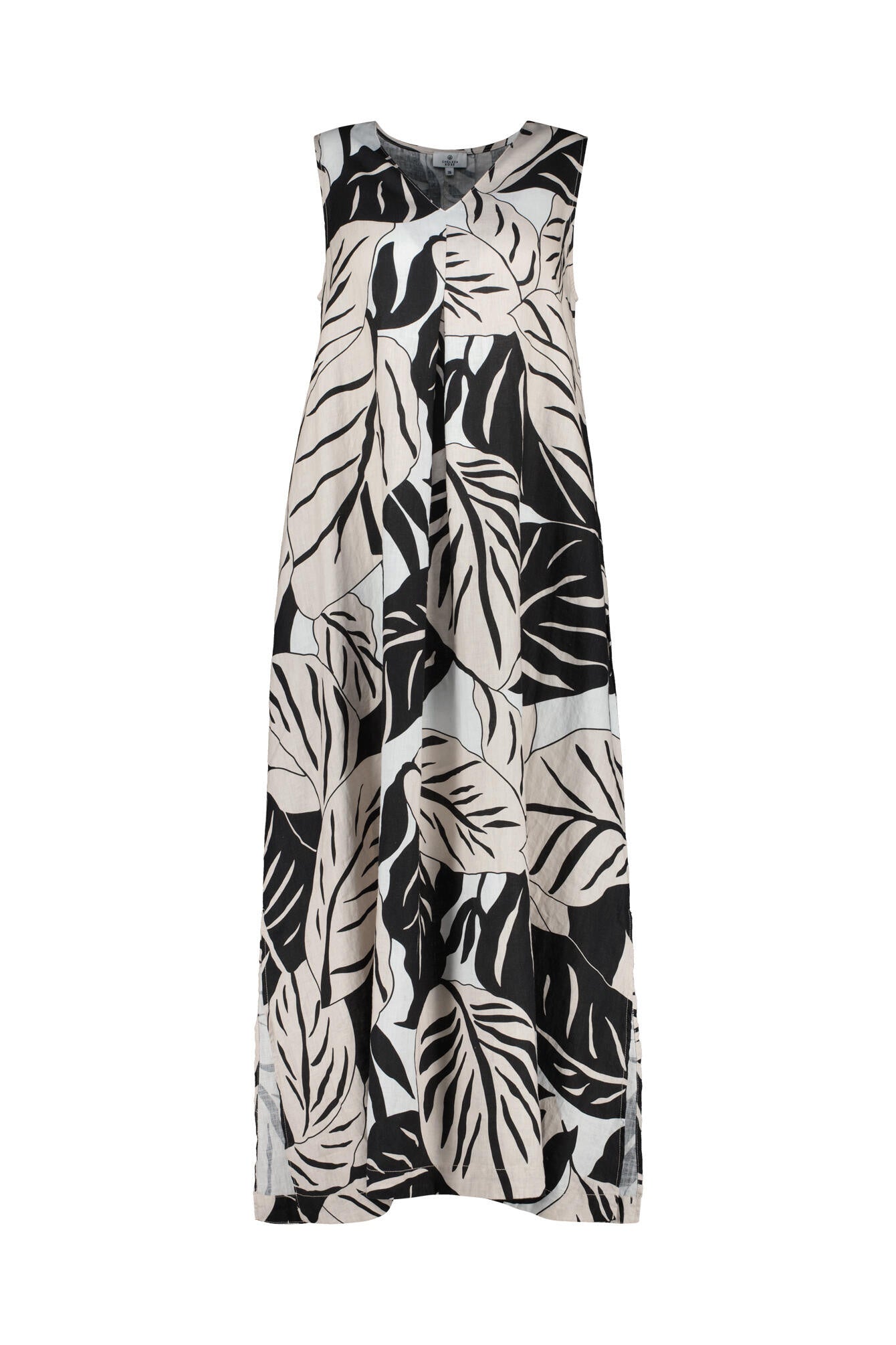 Maxi-Leinenkleid mit V-Ausschnitt - P19 Big Leafs - Beige