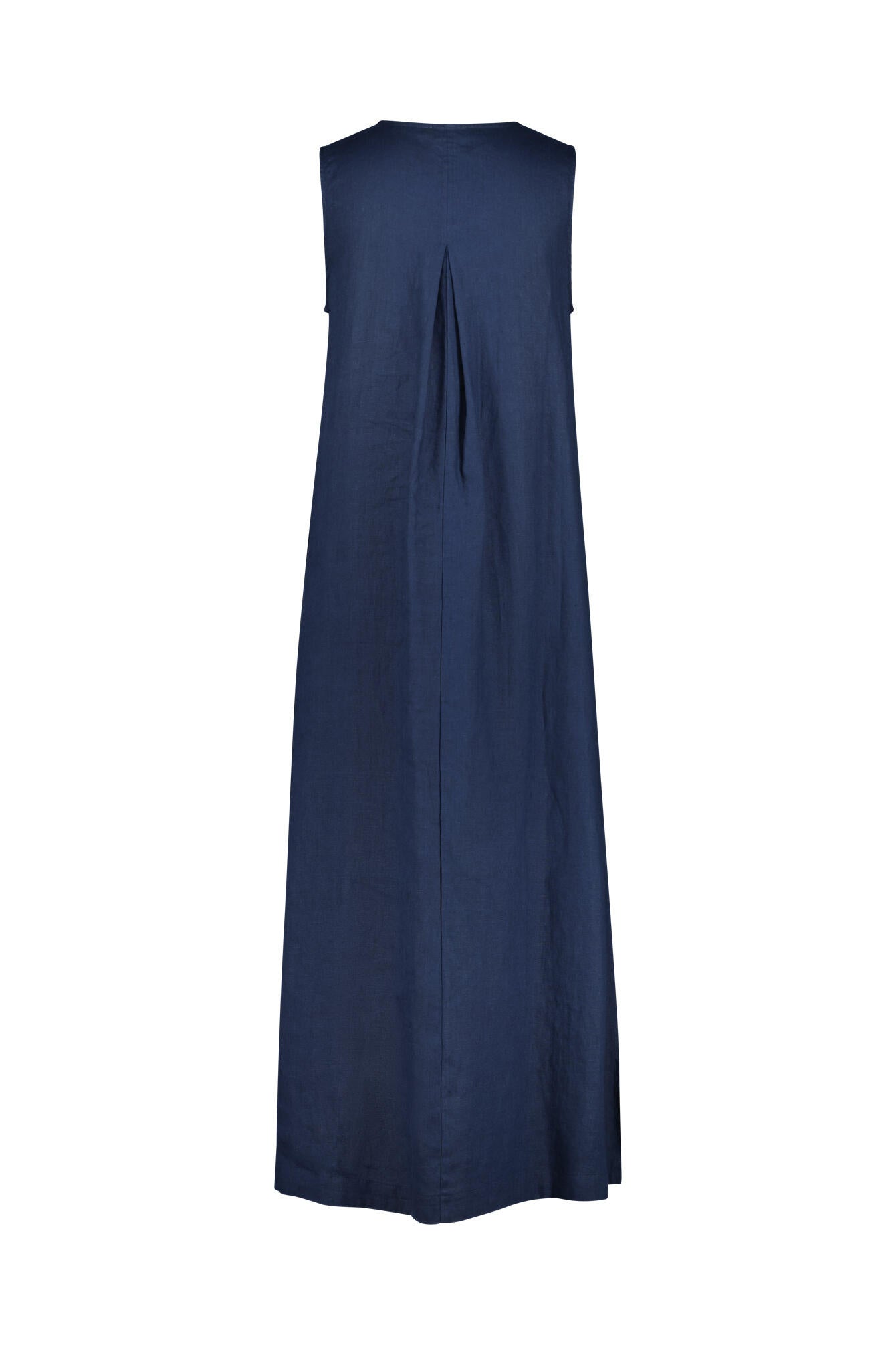 Maxi-Leinenkleid mit V-Ausschnitt - Navy - Blau