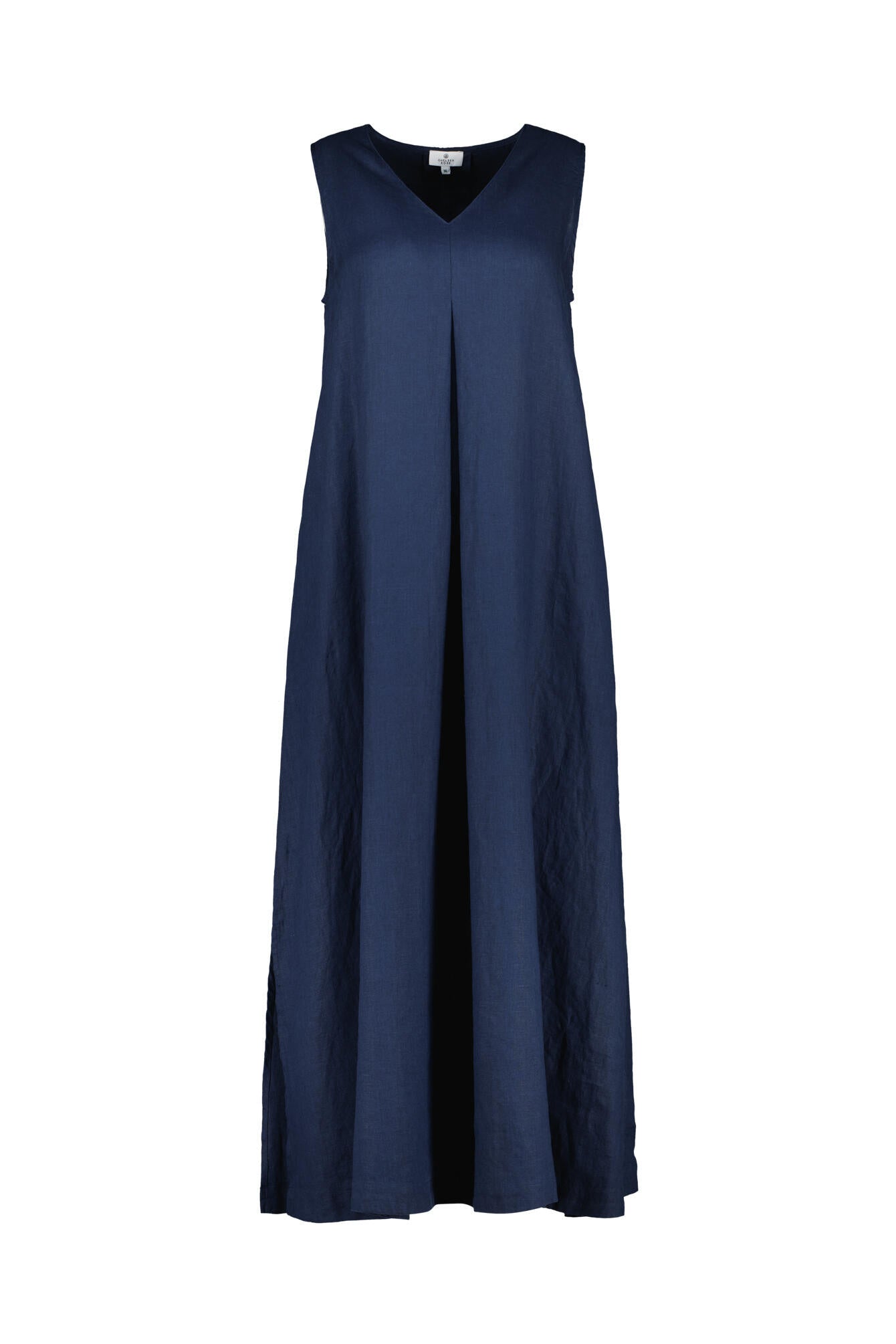Maxi-Leinenkleid mit V-Ausschnitt - Navy - Blau