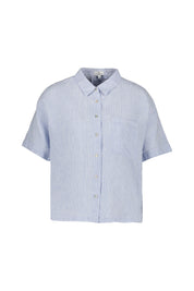 Leinenbluse mit Kurzarm - S2 White Blue - Blau | Weiß