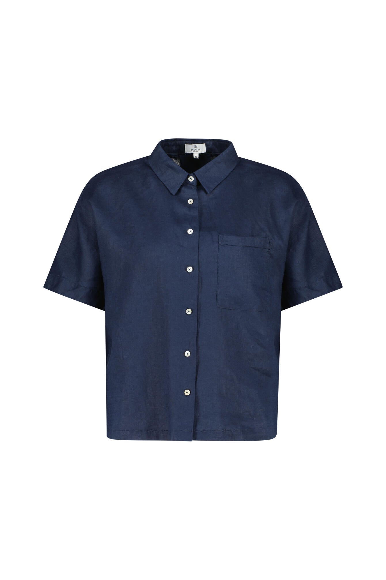 Leinenbluse mit Kurzarm - Navy - Blau