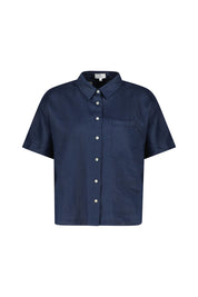 Leinenbluse mit Kurzarm - Navy - Blau