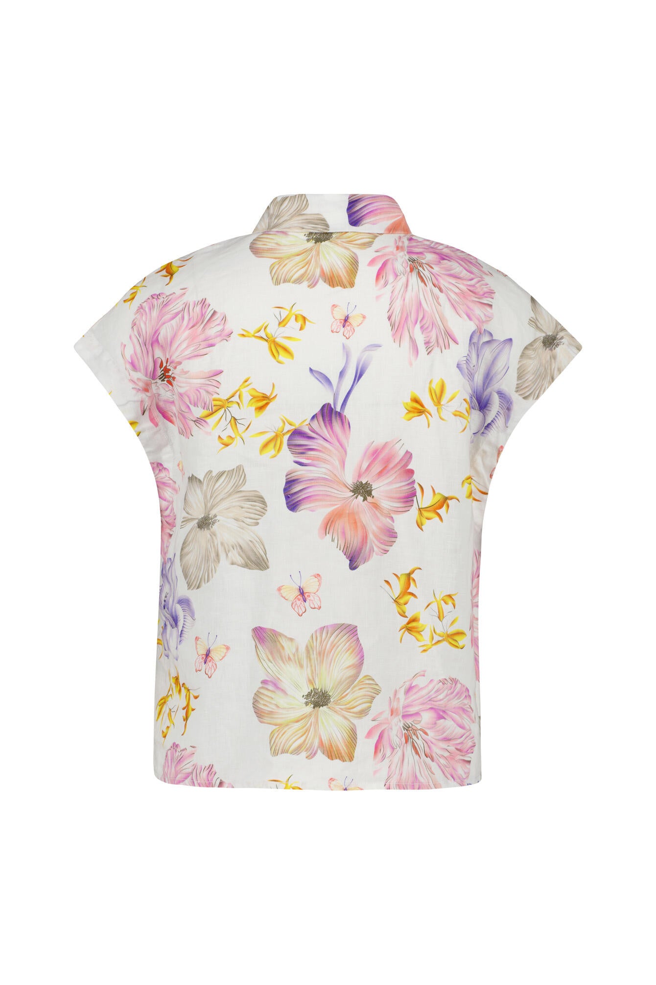 Leinenbluse floral - P13 Flowers Birds Ro - Rosa