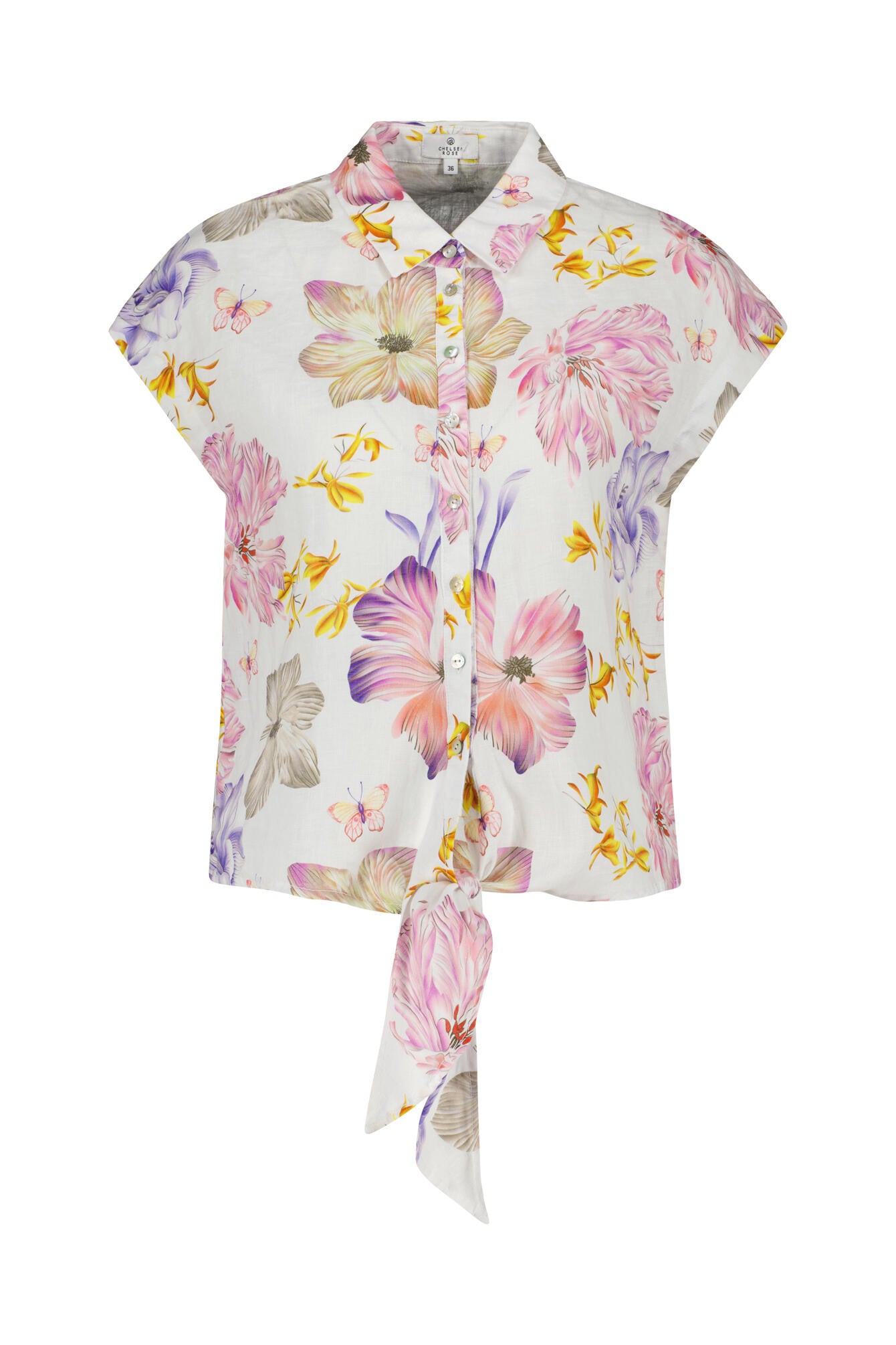 Leinenbluse floral - P13 Flowers Birds Ro - Rosa