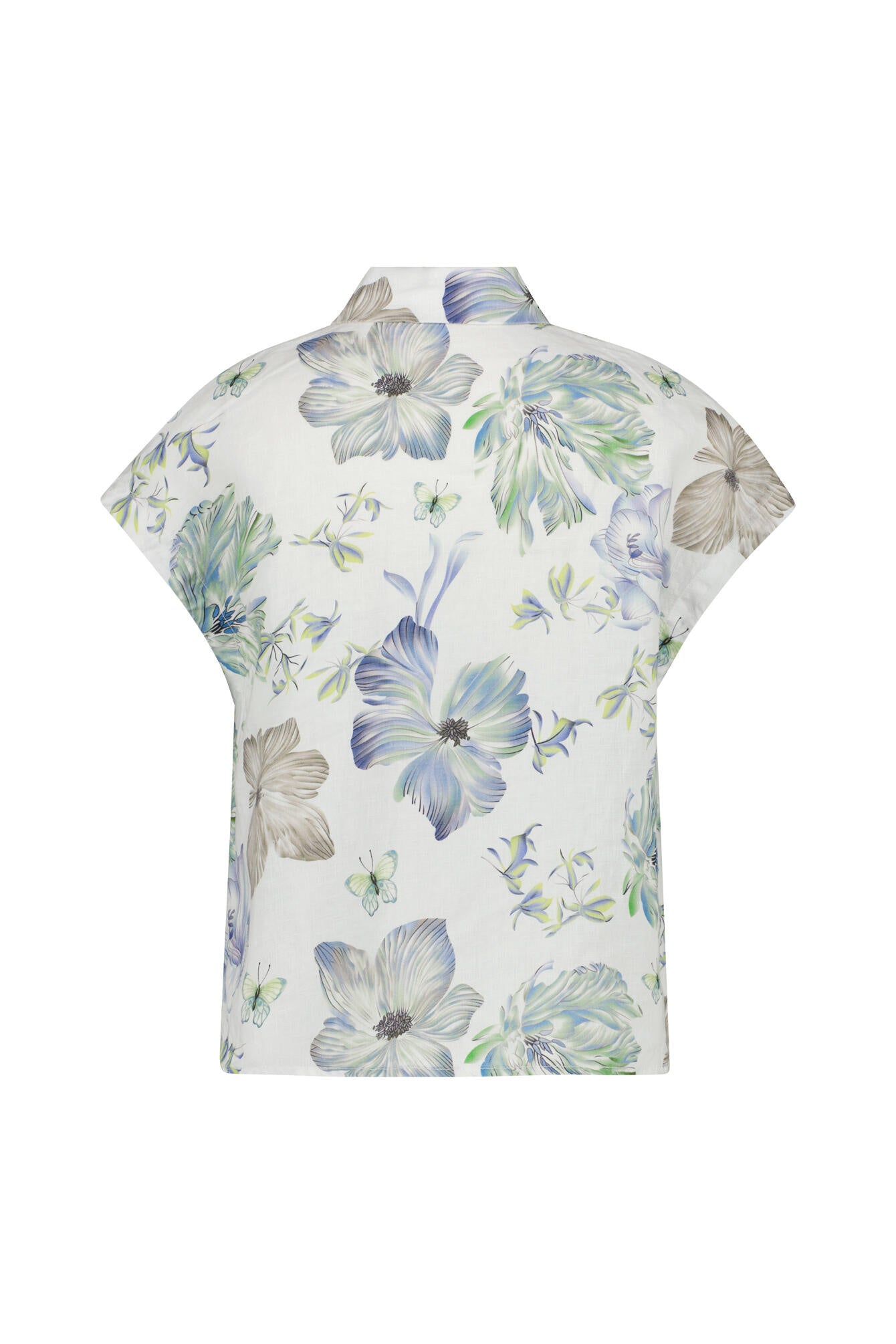 Leinenbluse floral - P13 Flowers Birds Gr - Grün