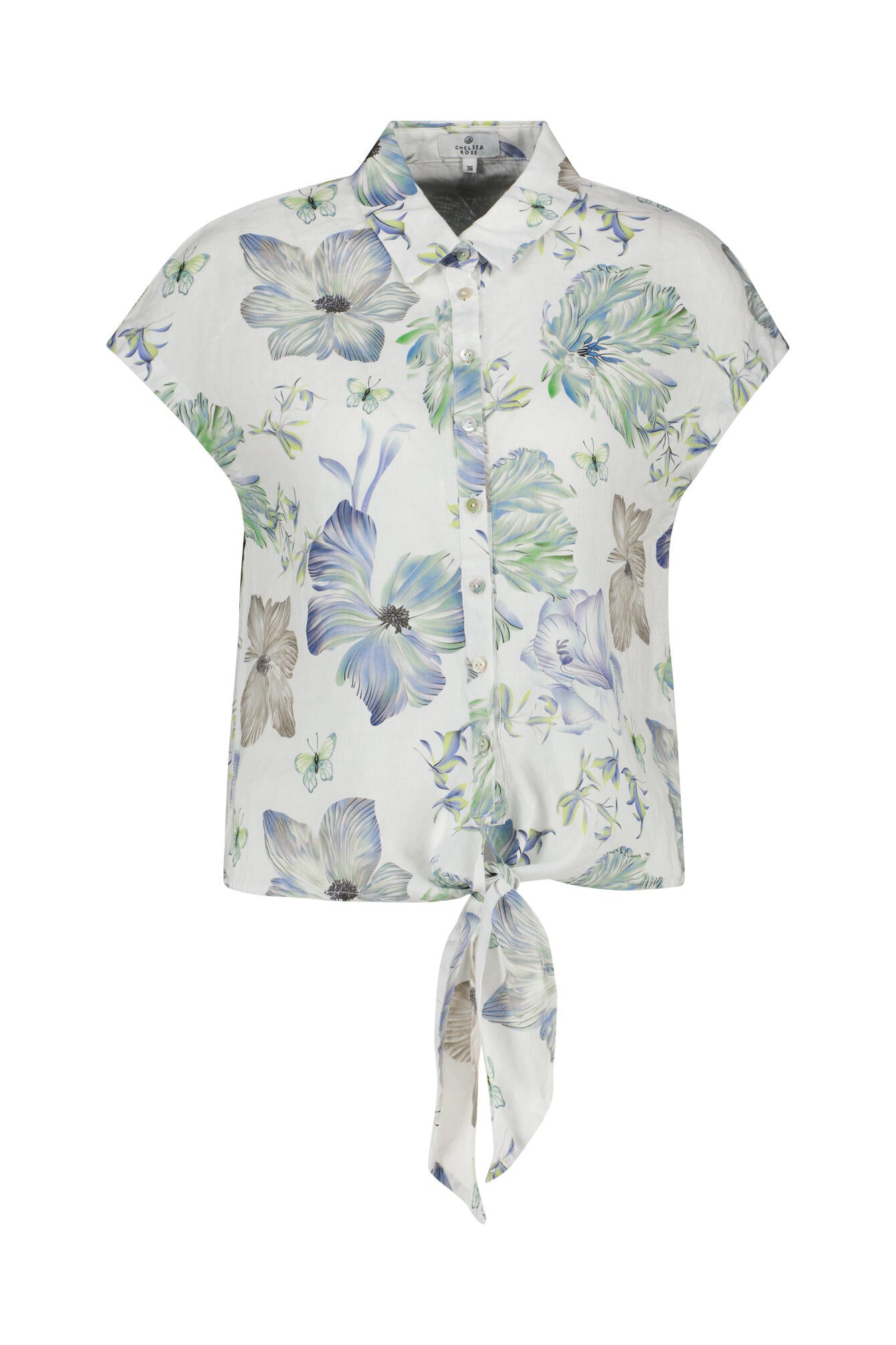 Leinenbluse floral - P13 Flowers Birds Gr - Grün