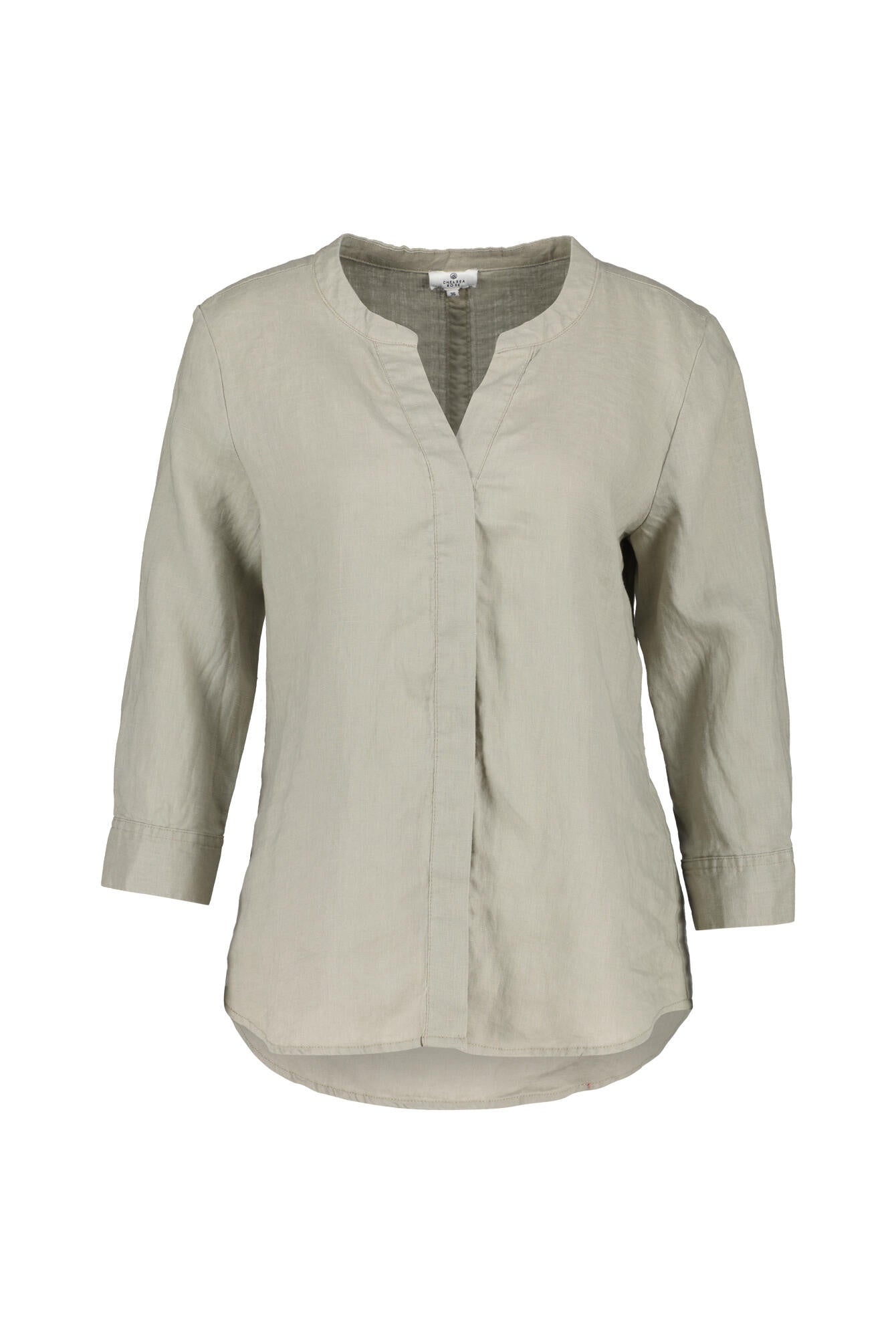 Leinenbluse mit V-Ausschnitt - Schilf - Beige