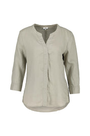 Leinenbluse mit V-Ausschnitt - Schilf - Beige