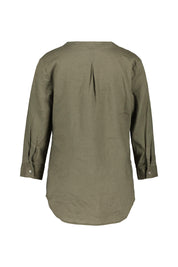 Leinenbluse mit V-Ausschnitt - Khaki - Khaki
