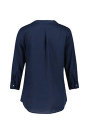 Leinenbluse mit V-Ausschnitt - Navy - Blau