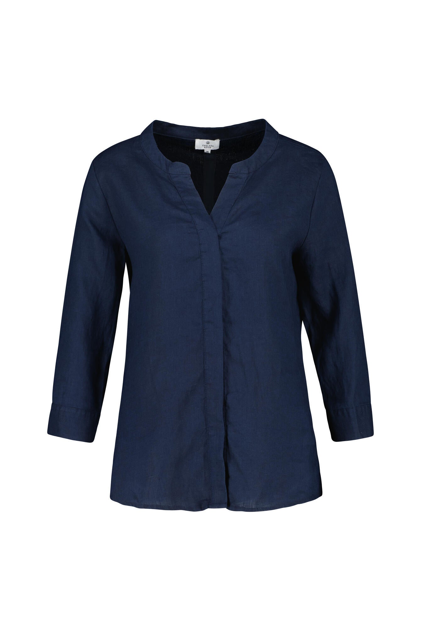 Leinenbluse mit V-Ausschnitt - Navy - Blau