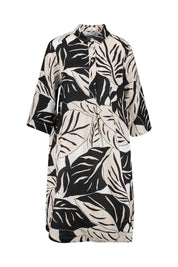 Hemdblusenkleid aus Leinen - P19 Big Leafs - Schwarz | Weiß