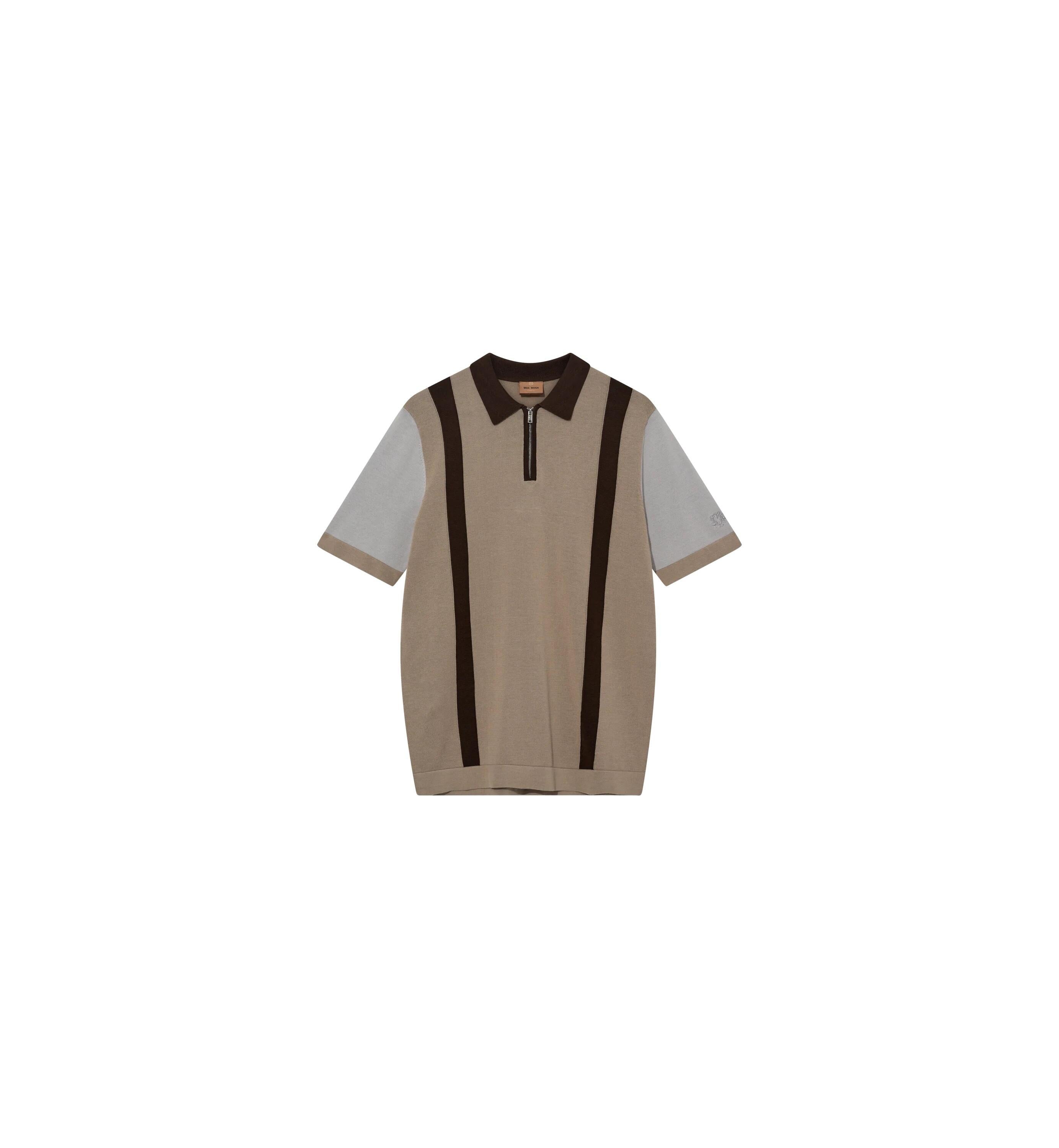Zip Strickpolo - 172 Aluminium - Braun