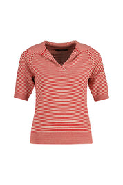 Strick-Poloshirt gestreift - 018 - Rot