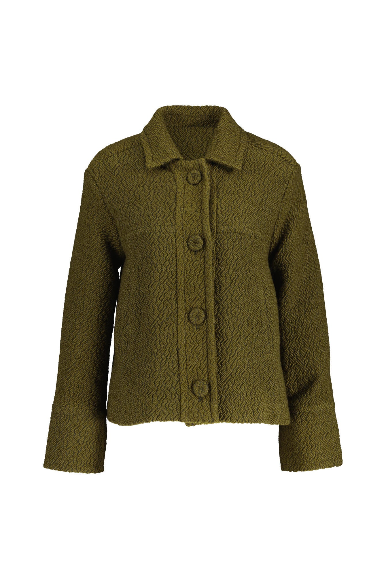 Wolljacke mit aufliegendem Kragen - 895 Military Green - Grün
