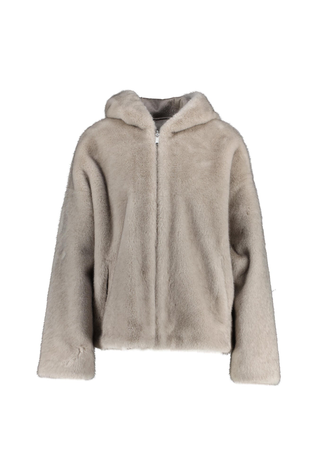 Kunstpelzjacke RUBY mit Kapuze - Clay - Grau