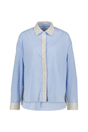Bluse gestreift mit Pailletten-Detail - Blau