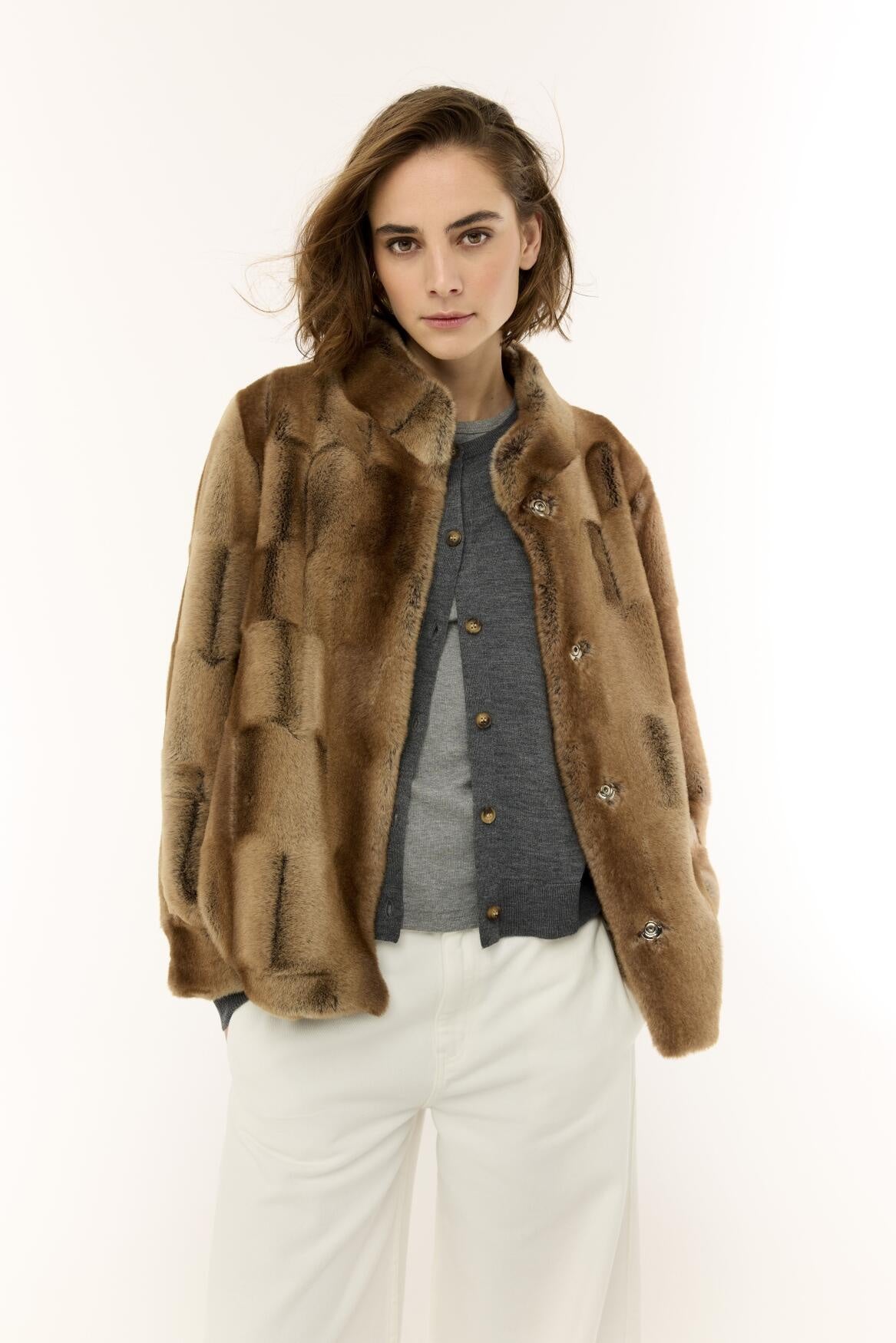 Jacke JENNIFER in Felloptik - 226 Dark Brown - Braun
