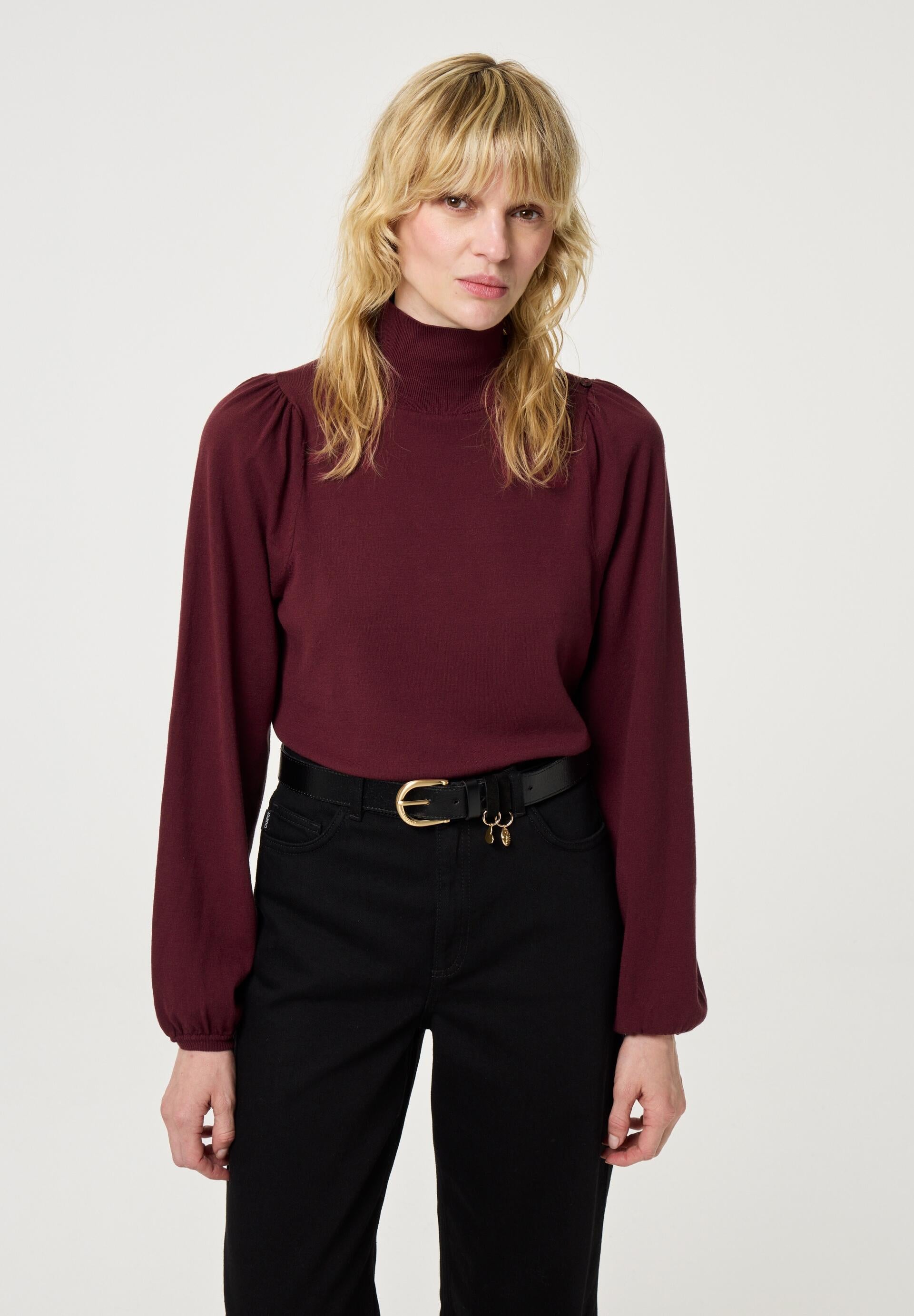Strickpullover MOLLY mit Ballonärmeln - 6602 Deep Burgundy - Rot
