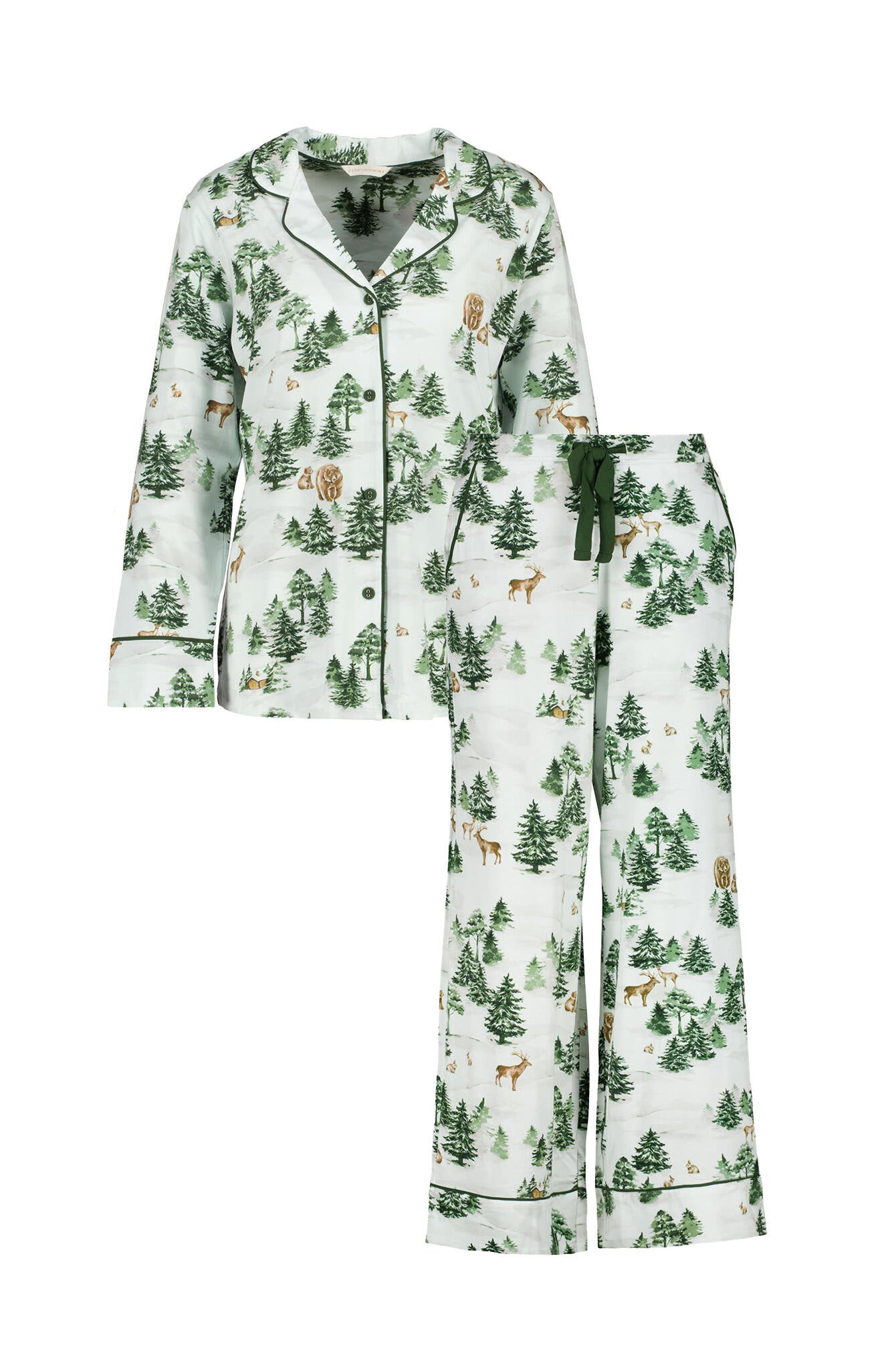 Schlafanzug aus Baumwollmix - Olive Green - Weiß