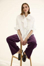 Baumwollbluse KARLA mit Schleife - 101 Offwhite - Weiß