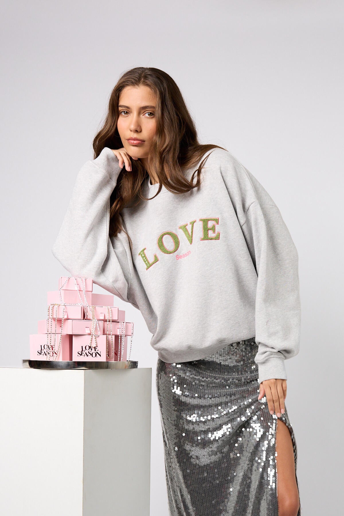 Sweatshirt LOVE aus Baumwolle - Grey Melange - Grau