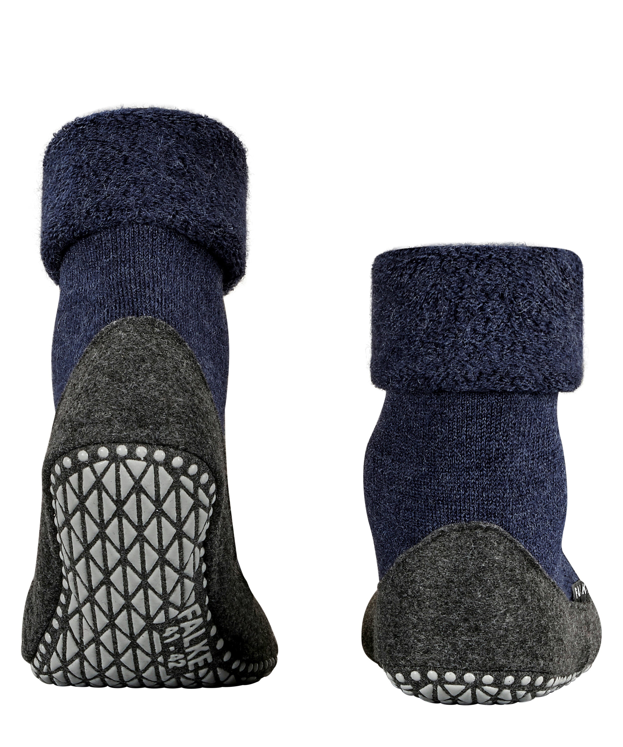 Hausschuhsocken aus Schurwolle - 6680 dark blue - Blau | Grau