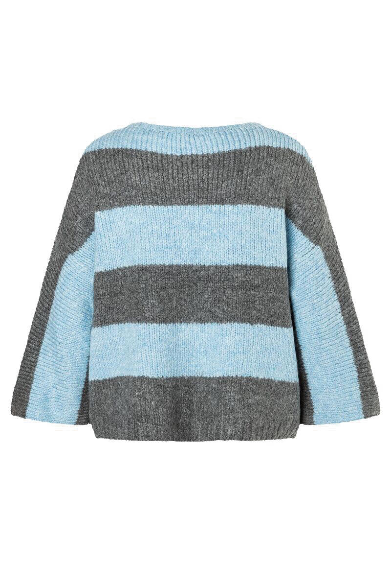 Gestreifter Strickpullover - 3740 - Blau