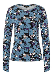 Floral gemustertes Langarmshirt - 6332 - Blau