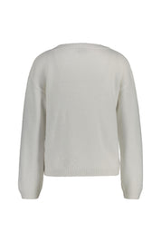 Strickpullover mit Blumen Stick - 0041 - Weiß