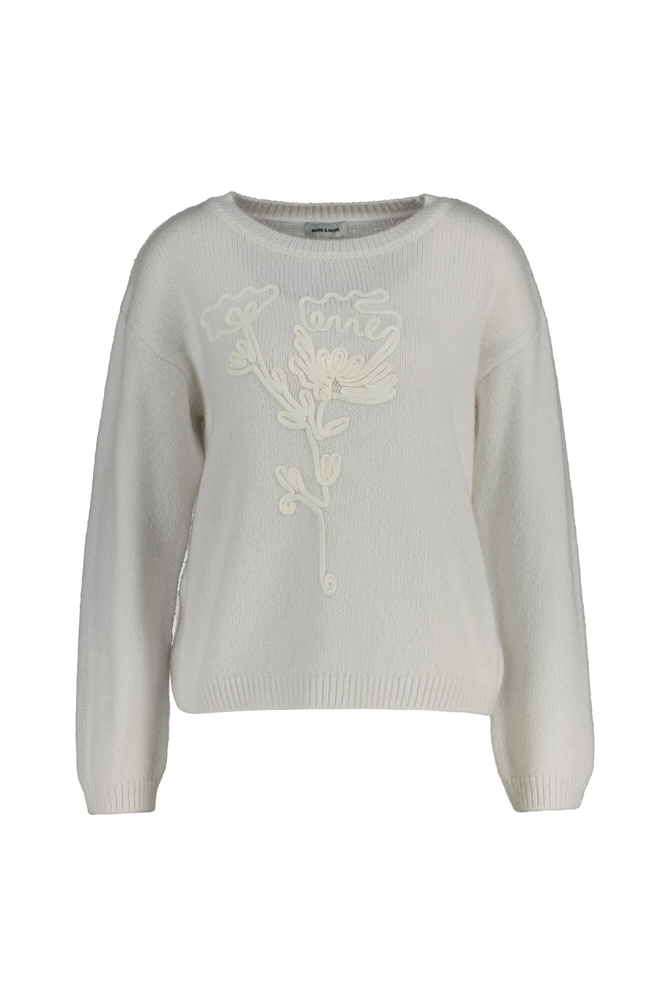 Strickpullover mit Blumen Stick - 0041 - Weiß