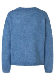 Strickpullover mit Blumen Stick - 0333 - Blau