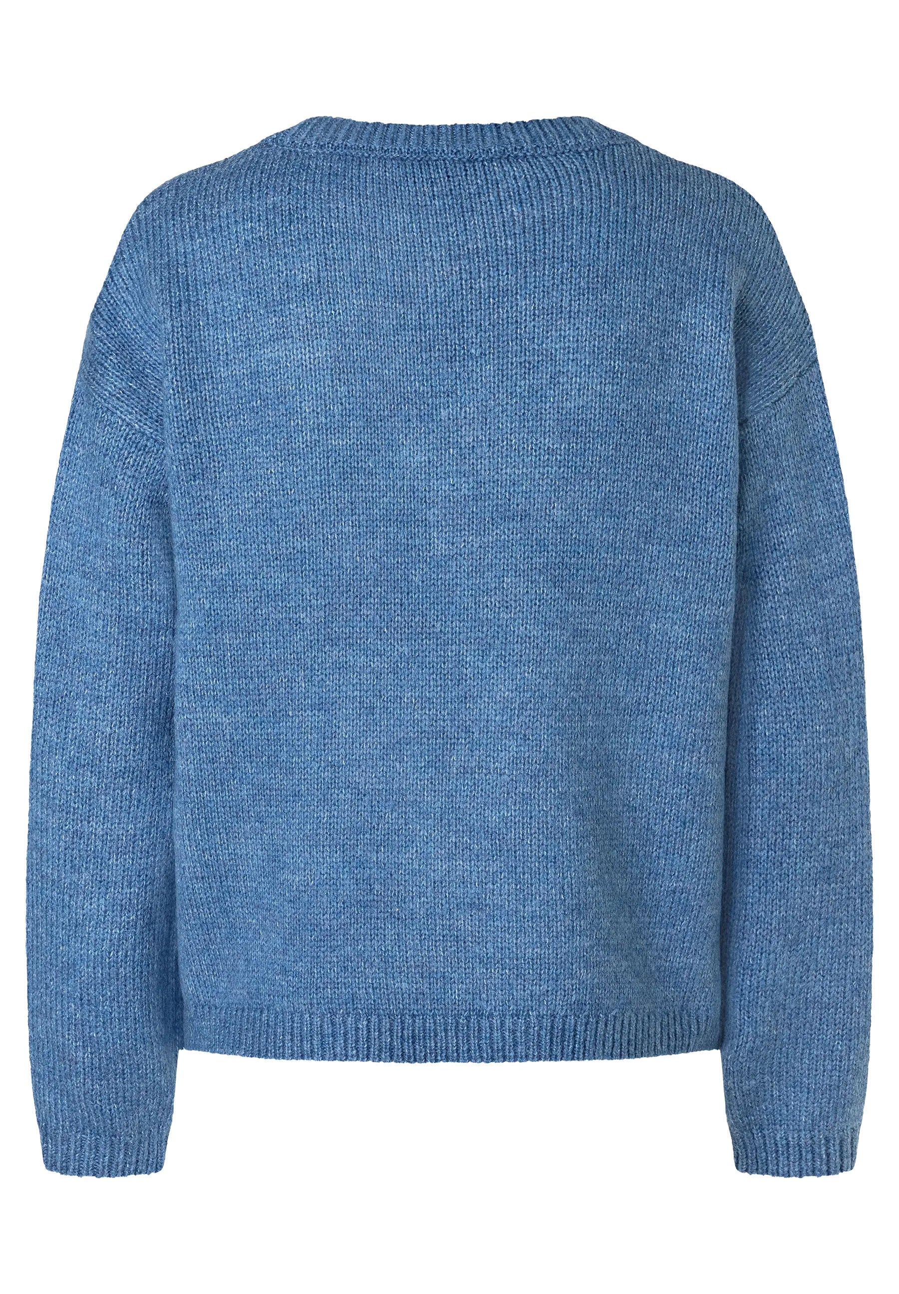 Strickpullover mit Blumen Stick - 0333 - Blau