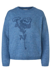 Strickpullover mit Blumen Stick - 0333 - Blau
