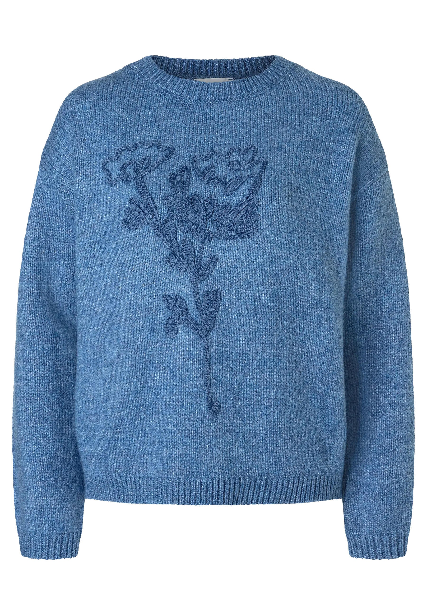 Strickpullover mit Blumen Stick - 0333 - Blau