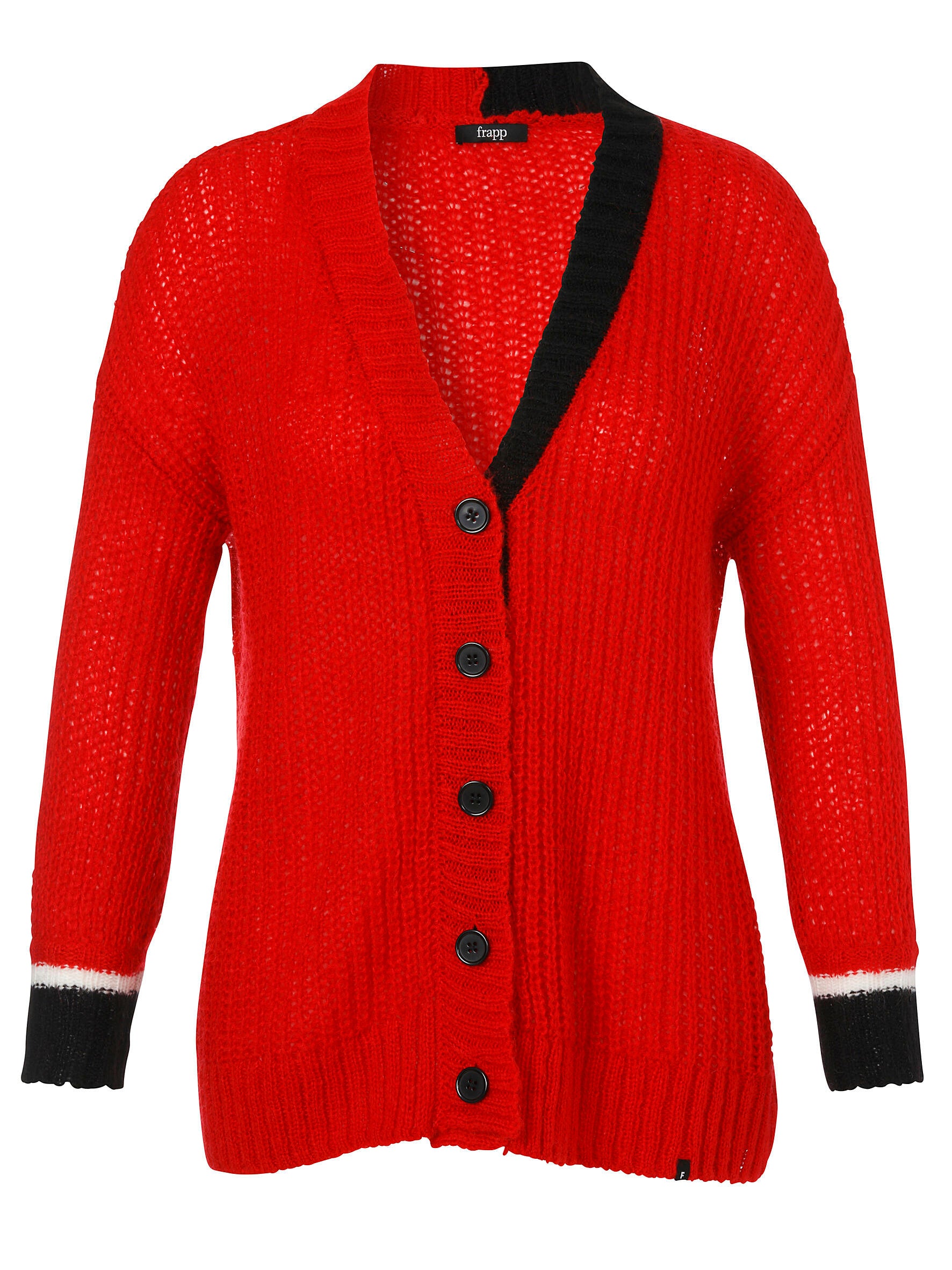 Grobstrickjacke mit V-Ausschnitt - 357 - Rot