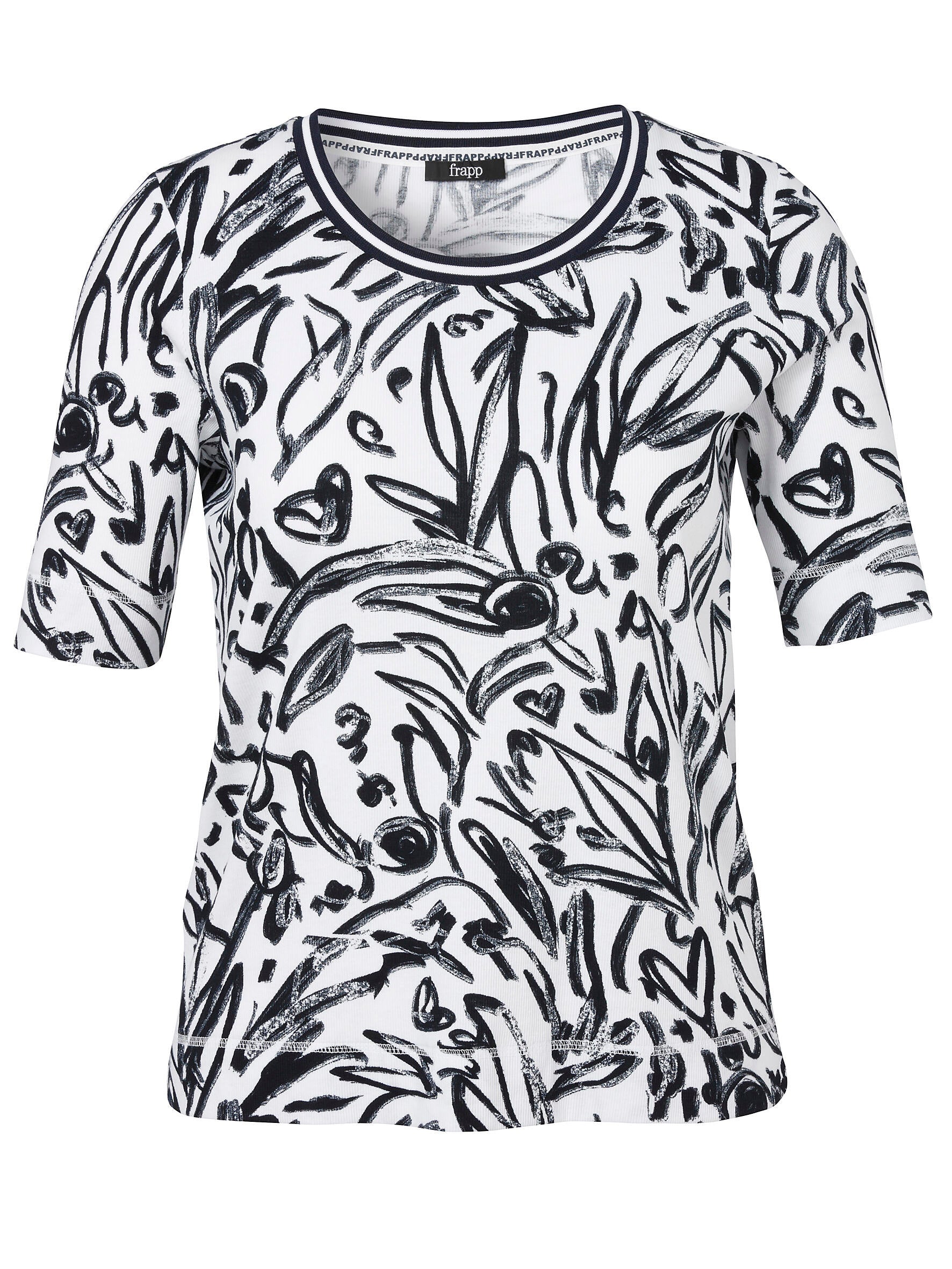 T-Shirt Rundhals 1/2 Arm Druck - 997 - Weiß | Schwarz