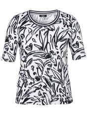 T-Shirt Rundhals 1/2 Arm Druck - 997 - Weiß | Schwarz