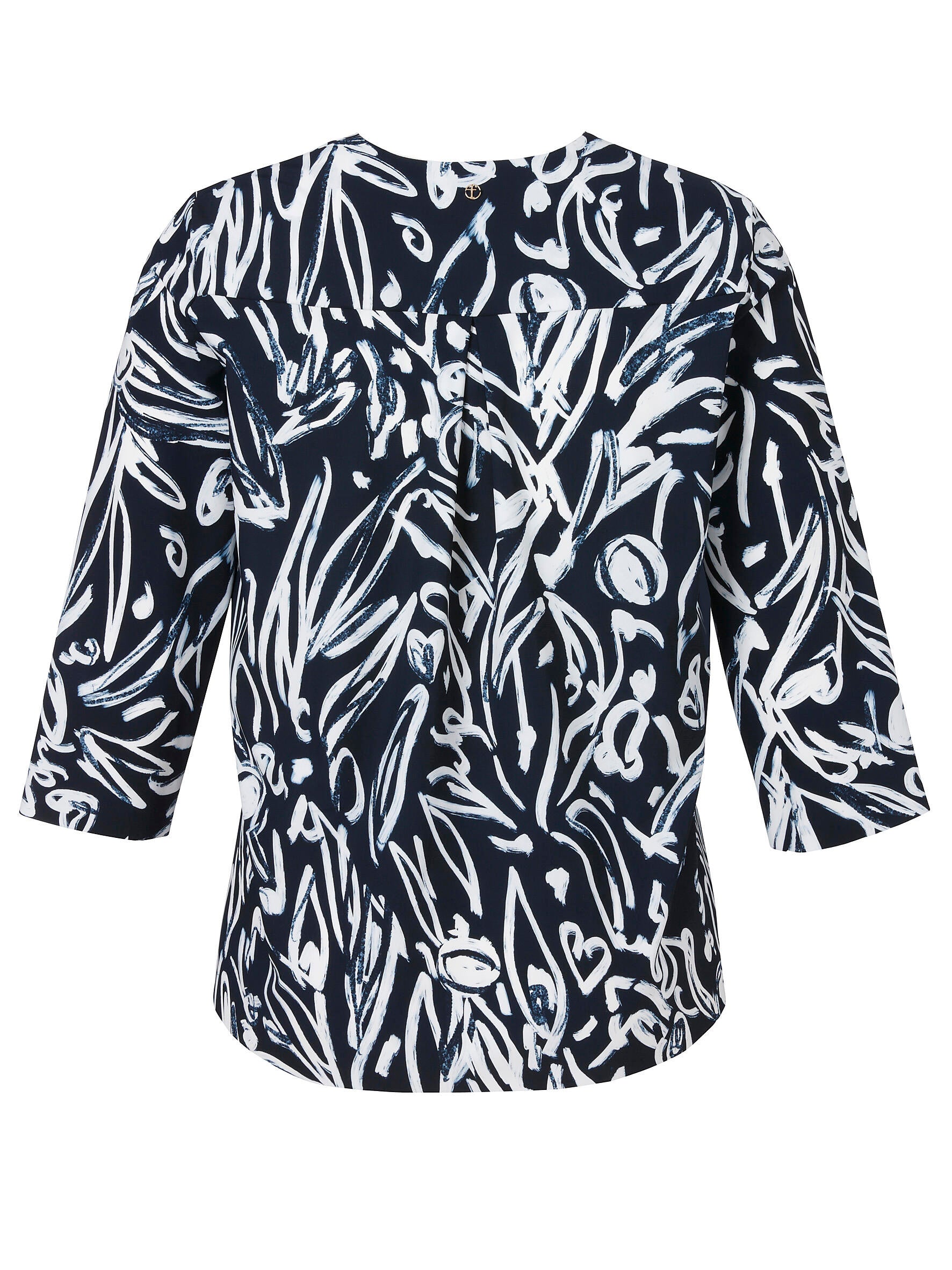 T-Shirt V-Ausschnitt 3/4 Arm Druck - 814994 - Blau | Weiß