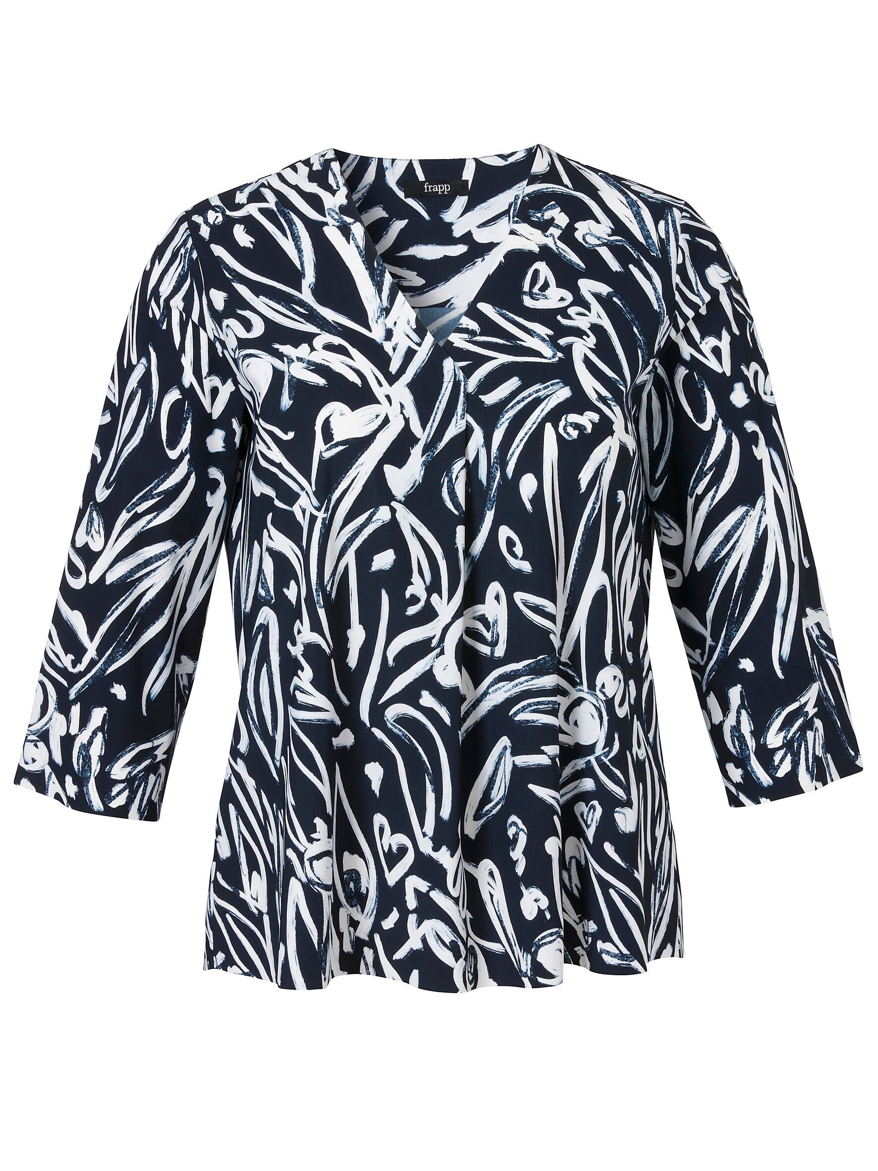 T-Shirt V-Ausschnitt 3/4 Arm Druck - 814994 - Blau | Weiß