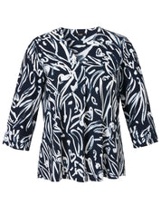 T-Shirt V-Ausschnitt 3/4 Arm Druck - 814994 - Blau | Weiß