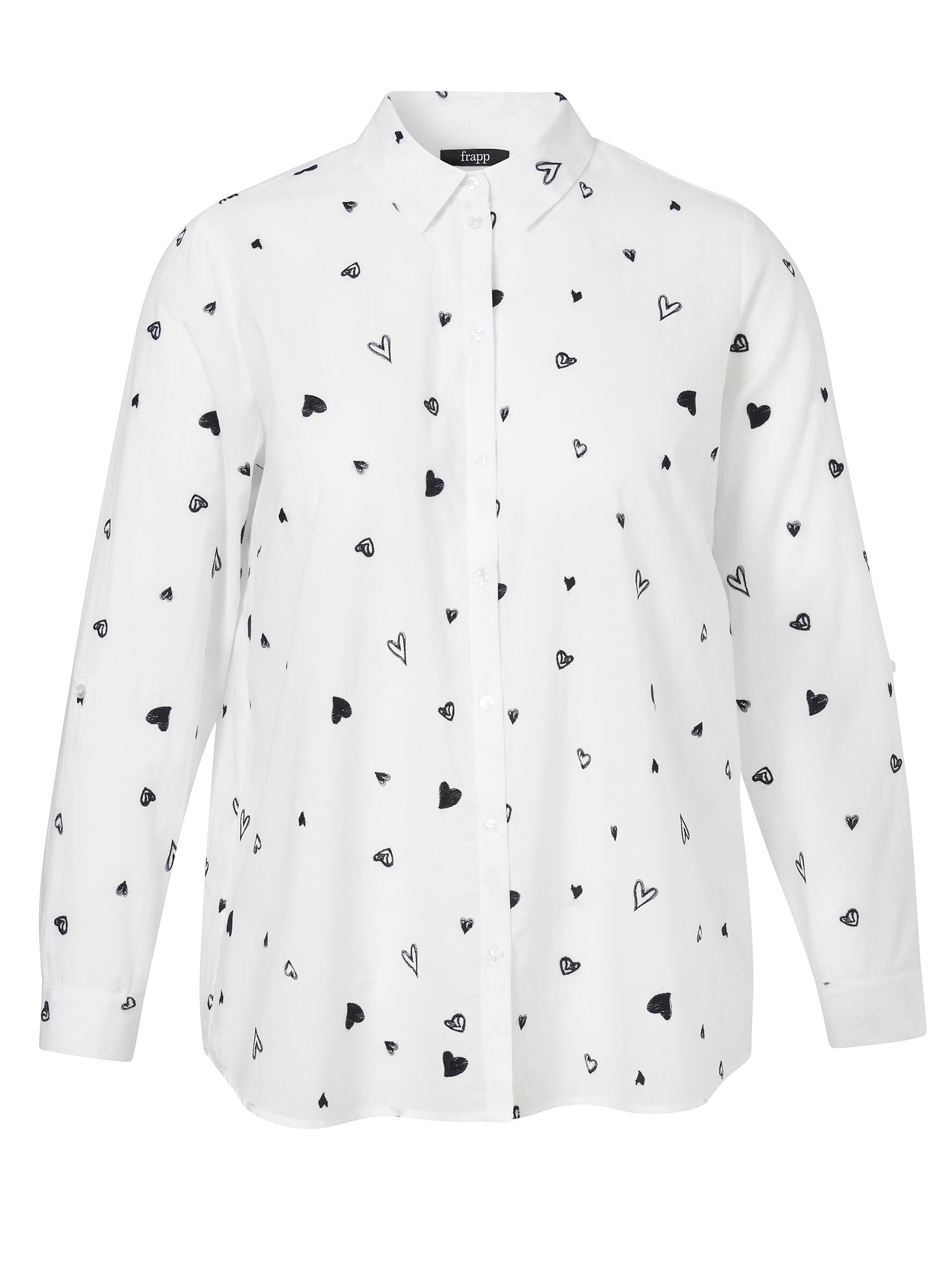 Bluse Hemdkragen 1/1 Arm Stickerei - 994814 - Weiß | Schwarz