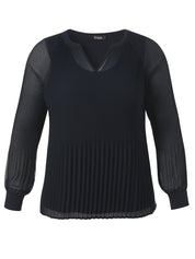 Plisseebluse mit V-Ausschnitt - 814-navy - Blau