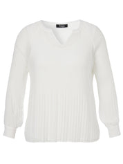 Plisseebluse mit V-Ausschnitt - 954-offwhite - Weiß