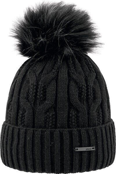 Strickmütze mit Bommel - 100-schwarz - Schwarz