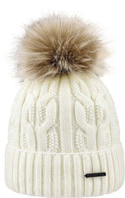 Strickmütze mit Bommel - 010-wollweiss - Weiß