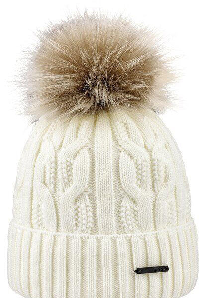 Strickmütze mit Bommel - 010-wollweiss - Weiß