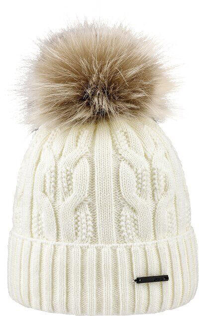 Strickmütze mit Bommel - 010-wollweiss - Weiß