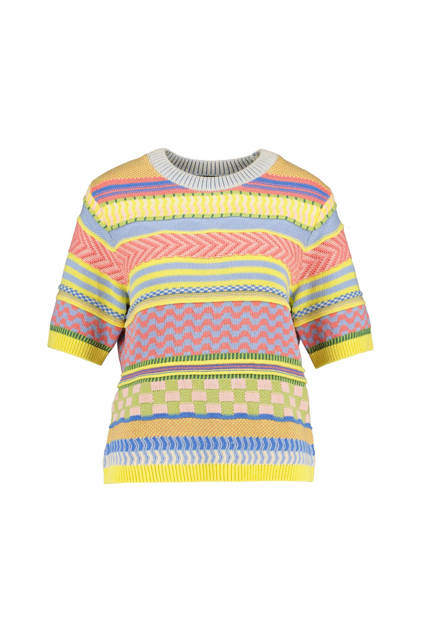 Kurzärmeliger Strickpullover - 0512 - Mehrfarbig