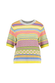 Kurzärmeliger Strickpullover - 0512 - Mehrfarbig